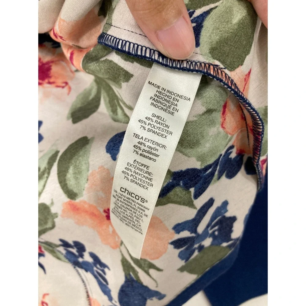 New Chico's Reversible Ponte Jacket size Large/2 Indigo Blue Floral Soft Preppy‎